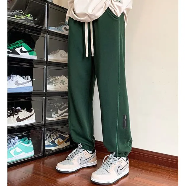 Solid Color Straight Tapered Loose Fit Knitted Sweatpant