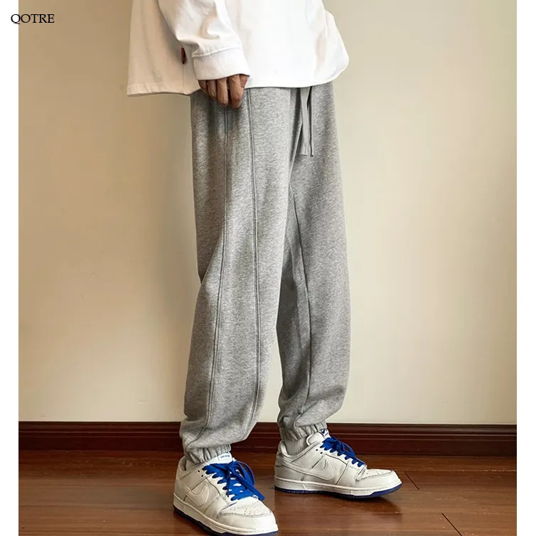 Solid Color Straight Tapered Loose Fit Knitted Sweatpant