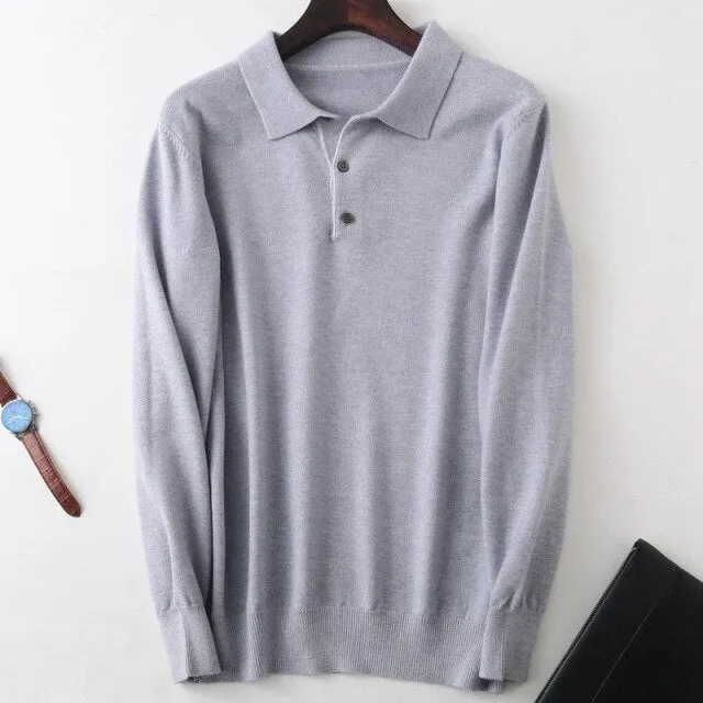 Spring and Autumn New Knitwear Men's Clothing Polo Collar Pullover Sweater Lapel Button Long Sleeve Loose Top Generation Hair