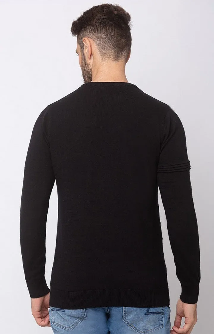 Spykar Black Cotton Regular Fit Sweater For Men