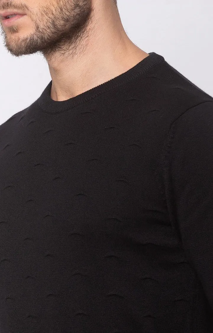 Spykar Black Cotton Regular Fit Sweater For Men