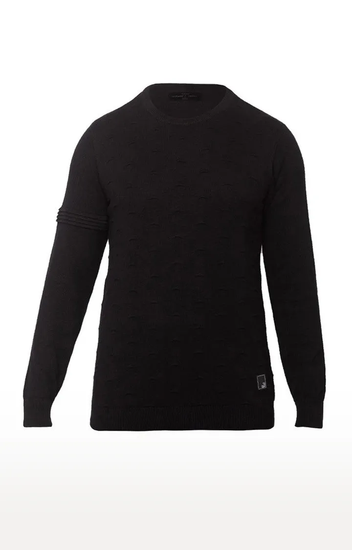 Spykar Black Cotton Regular Fit Sweater For Men