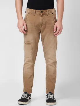 Spykar High Rise Comfort Fit Narrow Length Khaki Jeans For Men