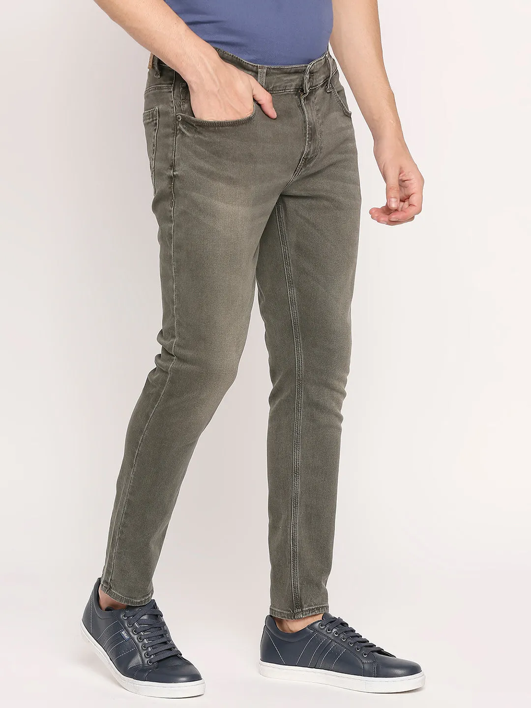 Spykar Light Olive Cotton Slim Fit Tapered Length Jeans For Men (Kano)