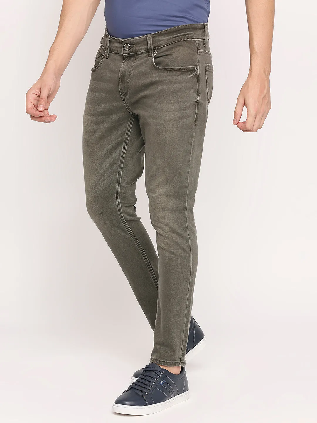 Spykar Light Olive Cotton Slim Fit Tapered Length Jeans For Men (Kano)