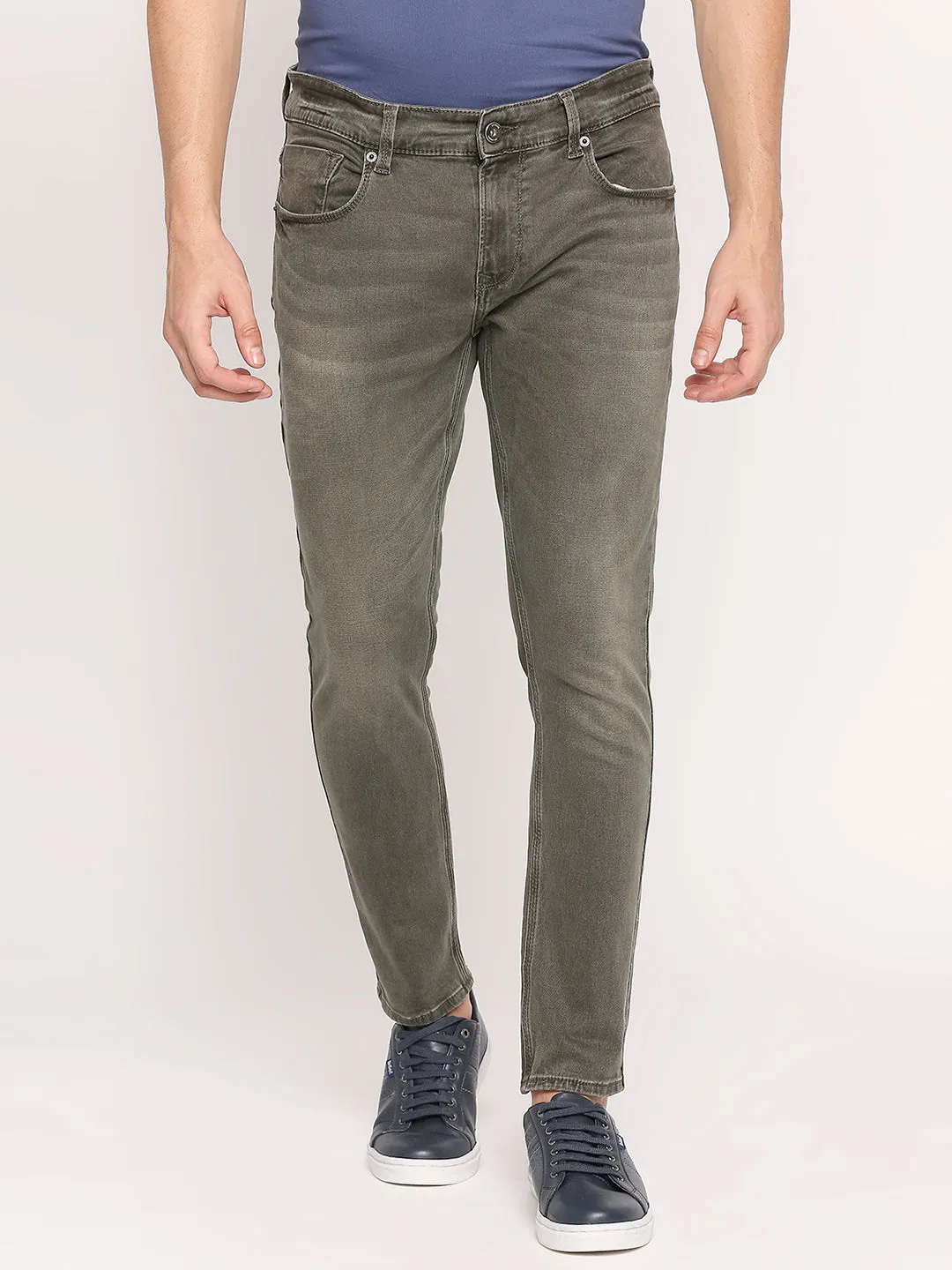 Spykar Light Olive Cotton Slim Fit Tapered Length Jeans For Men (Kano)