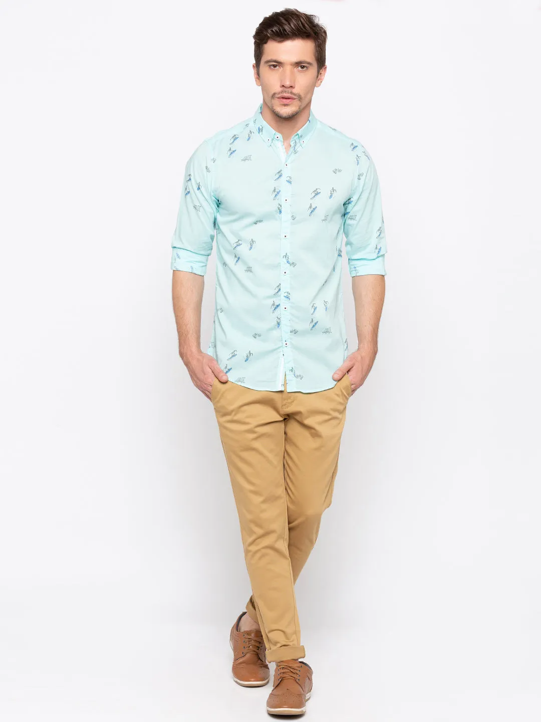 Spykar Men Aqua Printed Slim Fit Casual Shirt