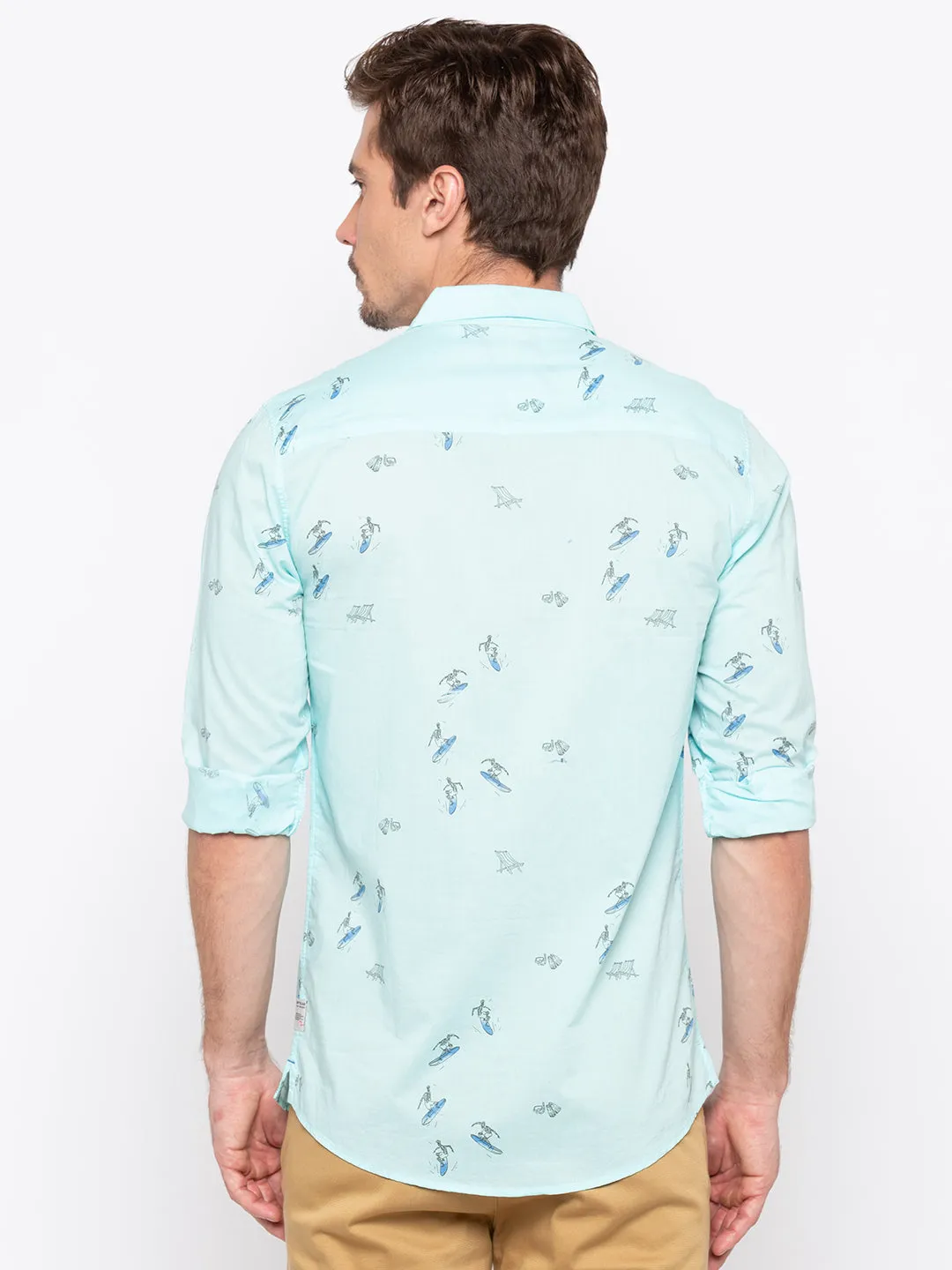 Spykar Men Aqua Printed Slim Fit Casual Shirt