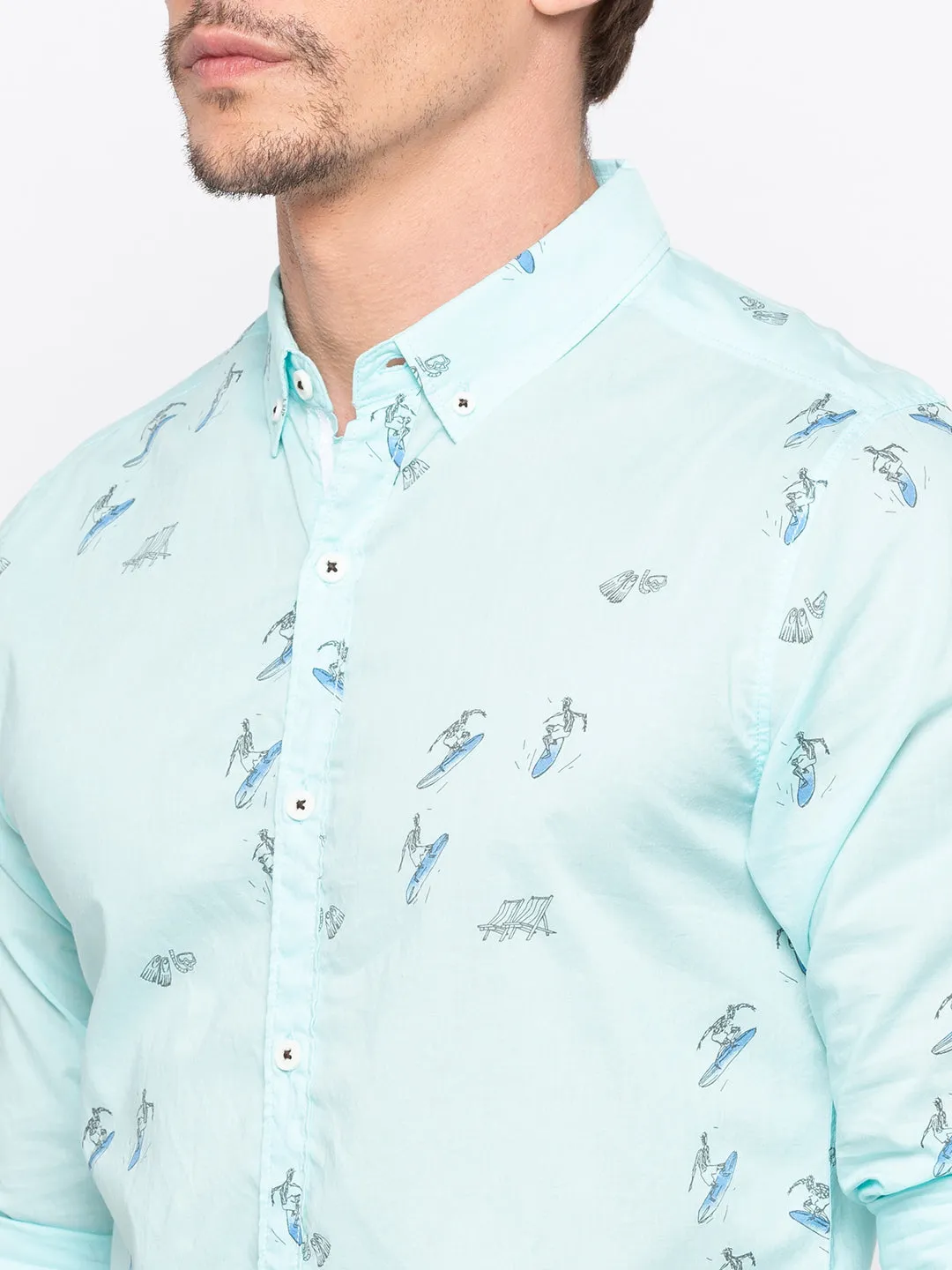 Spykar Men Aqua Printed Slim Fit Casual Shirt