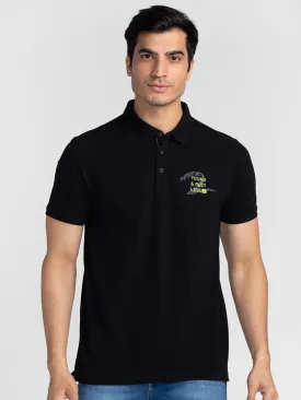 Spykar Men Black Cotton Slim Fit Polo Plain T-Shirt