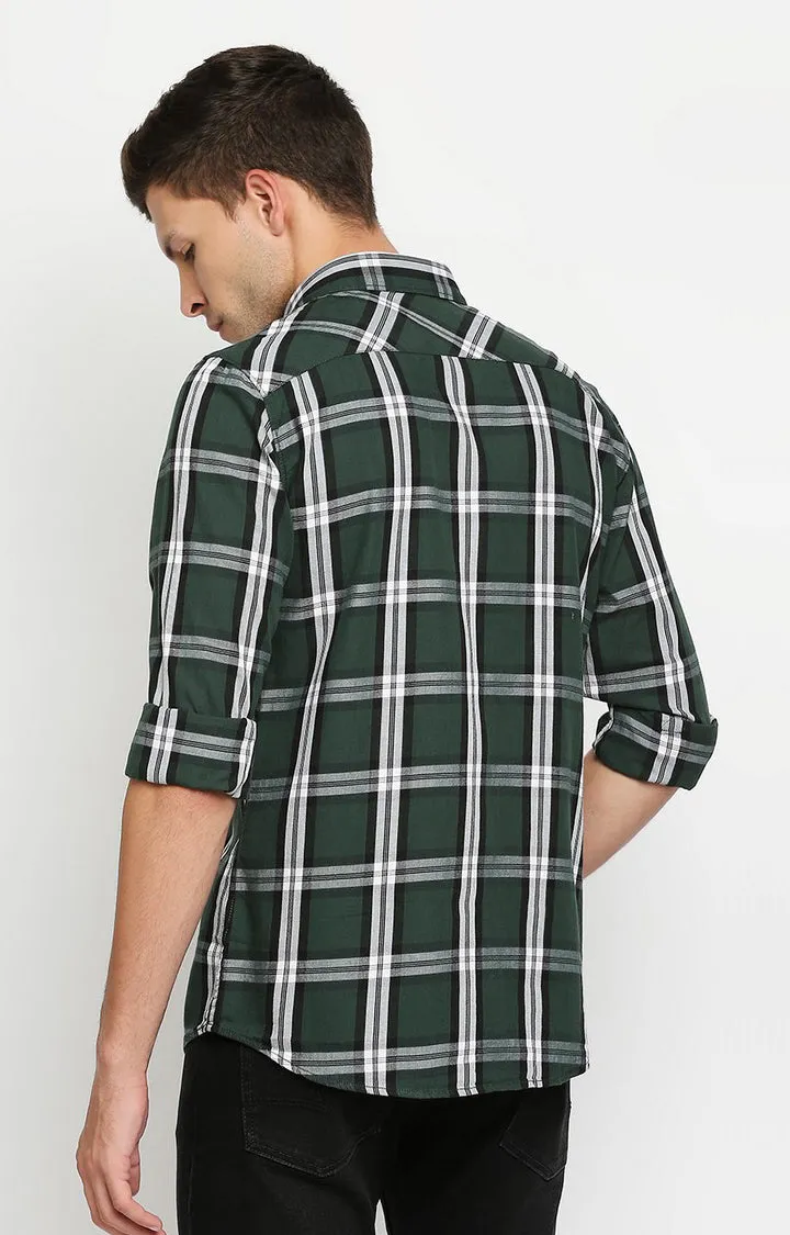 Spykar Men Green Slim Fit Full Sleeve Checkered Shirt