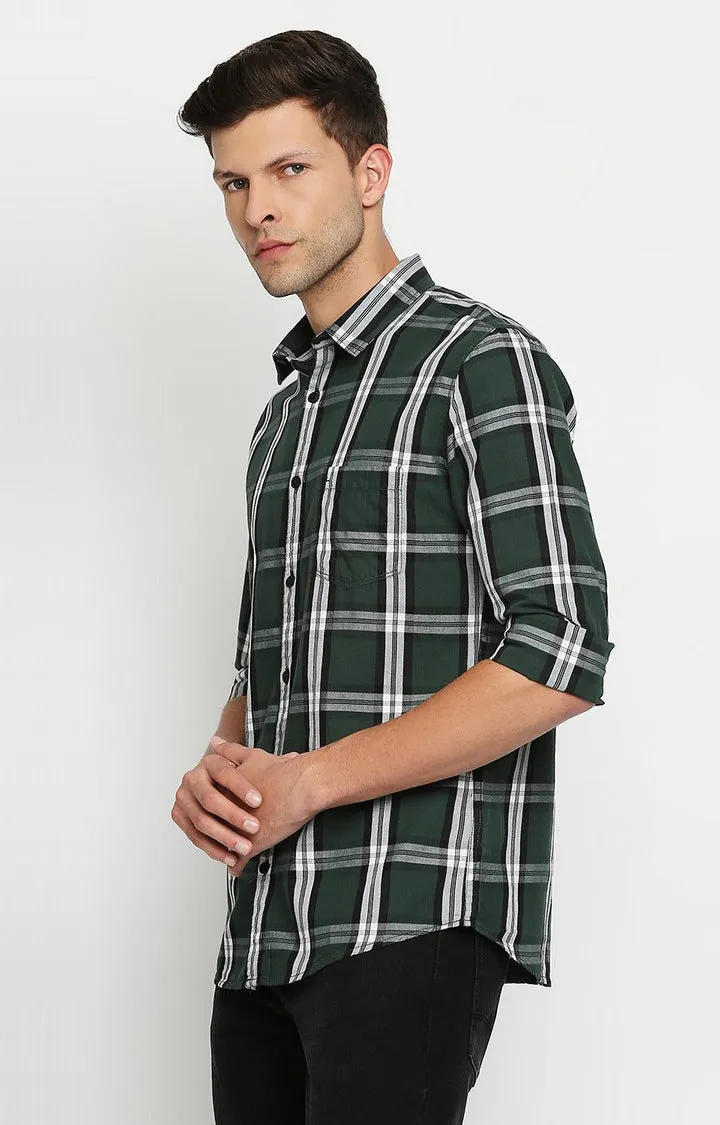 Spykar Men Green Slim Fit Full Sleeve Checkered Shirt