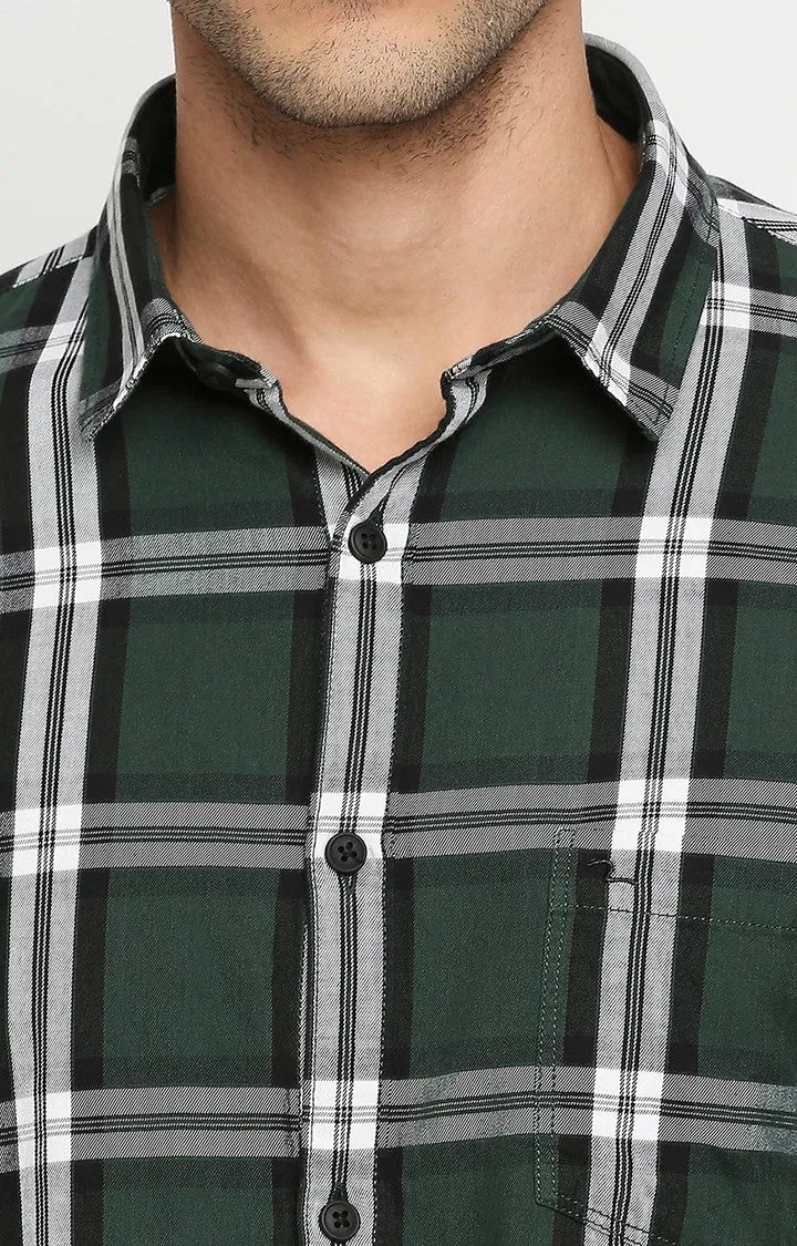 Spykar Men Green Slim Fit Full Sleeve Checkered Shirt