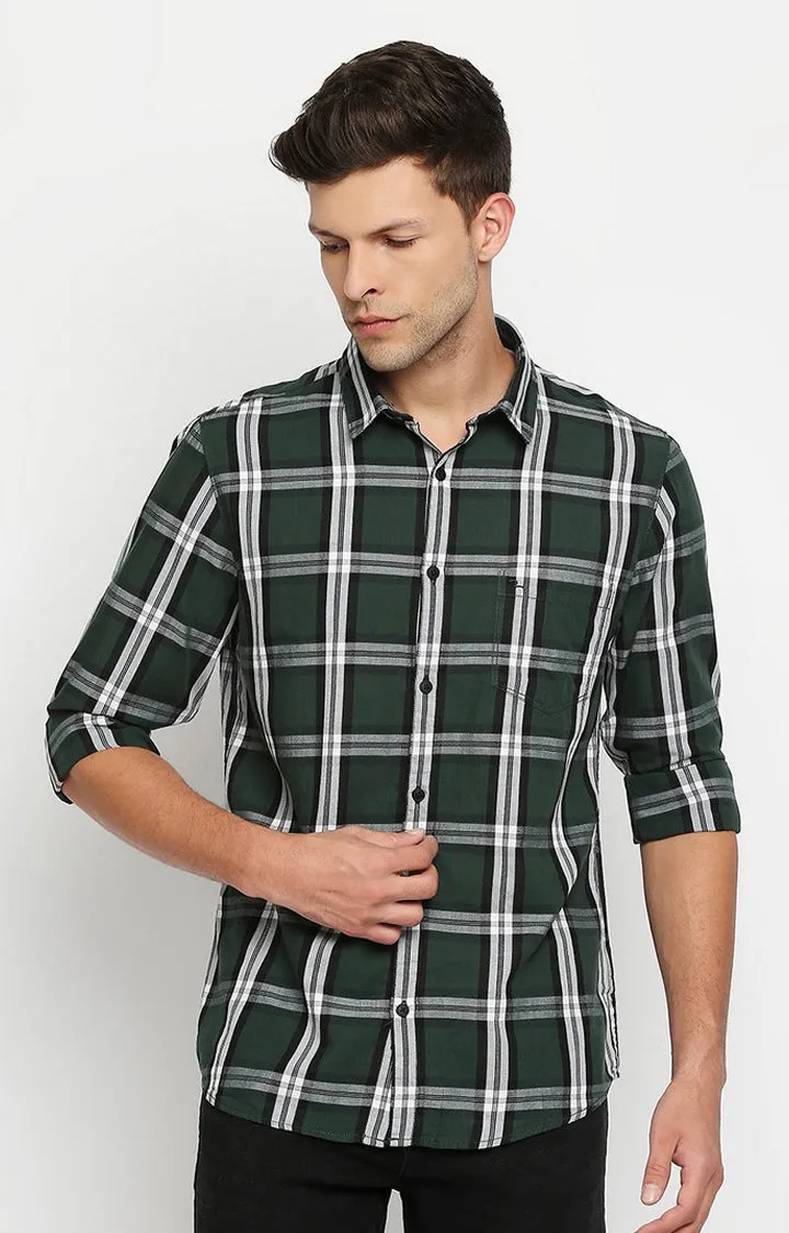 Spykar Men Green Slim Fit Full Sleeve Checkered Shirt