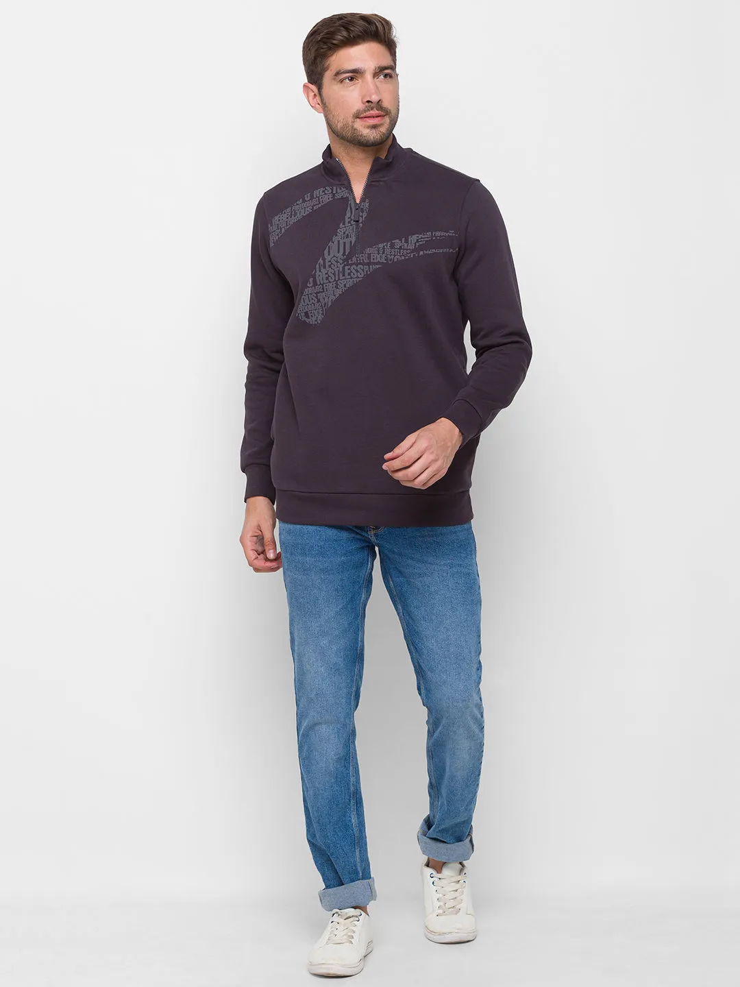 Spykar Men Grey Cotton Regular Fit Sweatshirt