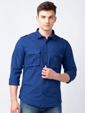 Spykar Men Indigo Blue Cotton Regular Slim Fit Plain Shirt