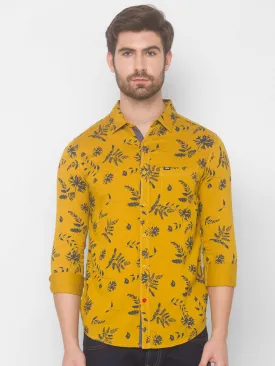 Spykar Men Mustard Yellow Cotton Slim Fit Shirt