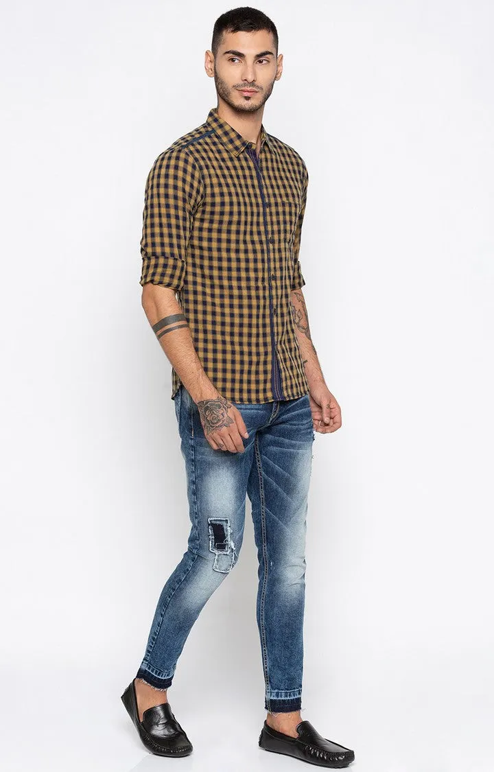 Spykar Men Navy & Light Brown Checked Slim Fit Casual Shirt