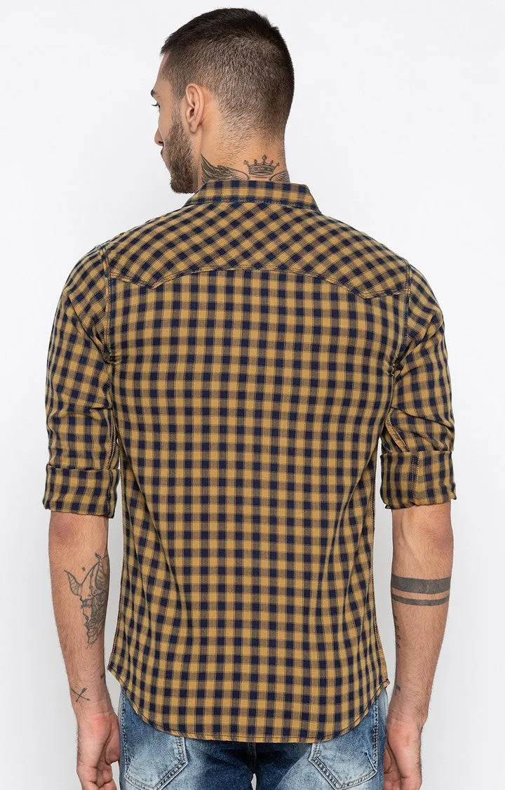 Spykar Men Navy & Light Brown Checked Slim Fit Casual Shirt