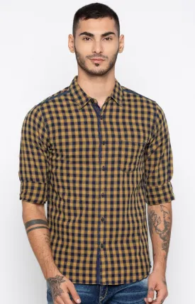 Spykar Men Navy & Light Brown Checked Slim Fit Casual Shirt