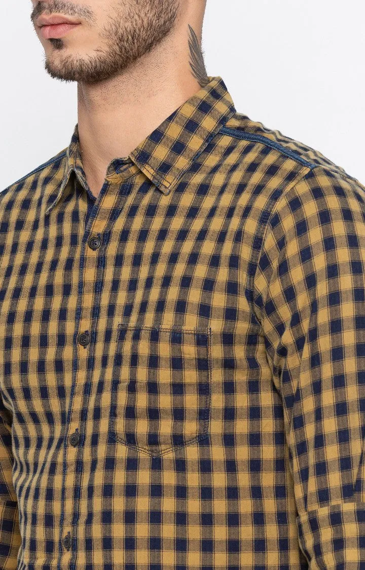 Spykar Men Navy & Light Brown Checked Slim Fit Casual Shirt