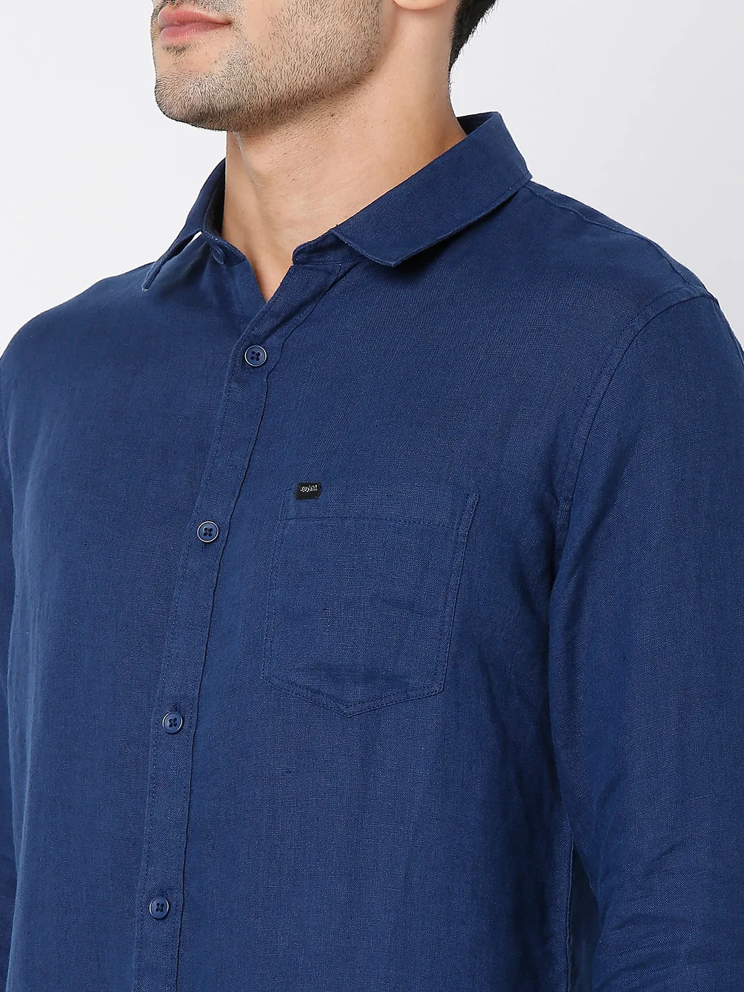 Spykar Men Navy Blue Cotton Full Sleeve Plain Shirt