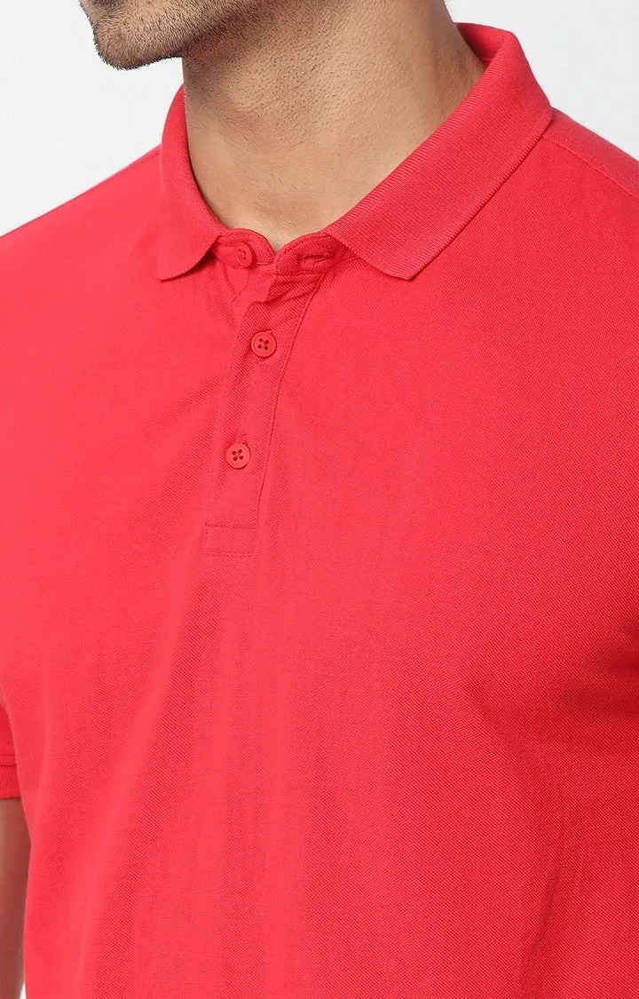 Spykar Men Pink Cotton Plain Polo T-Shirt