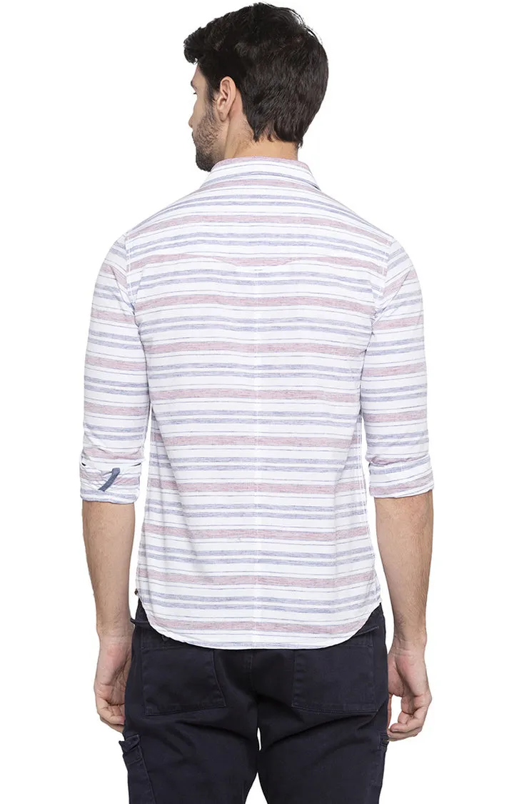 Spykar Men Pink Striped Slim Fit Casual Shirt