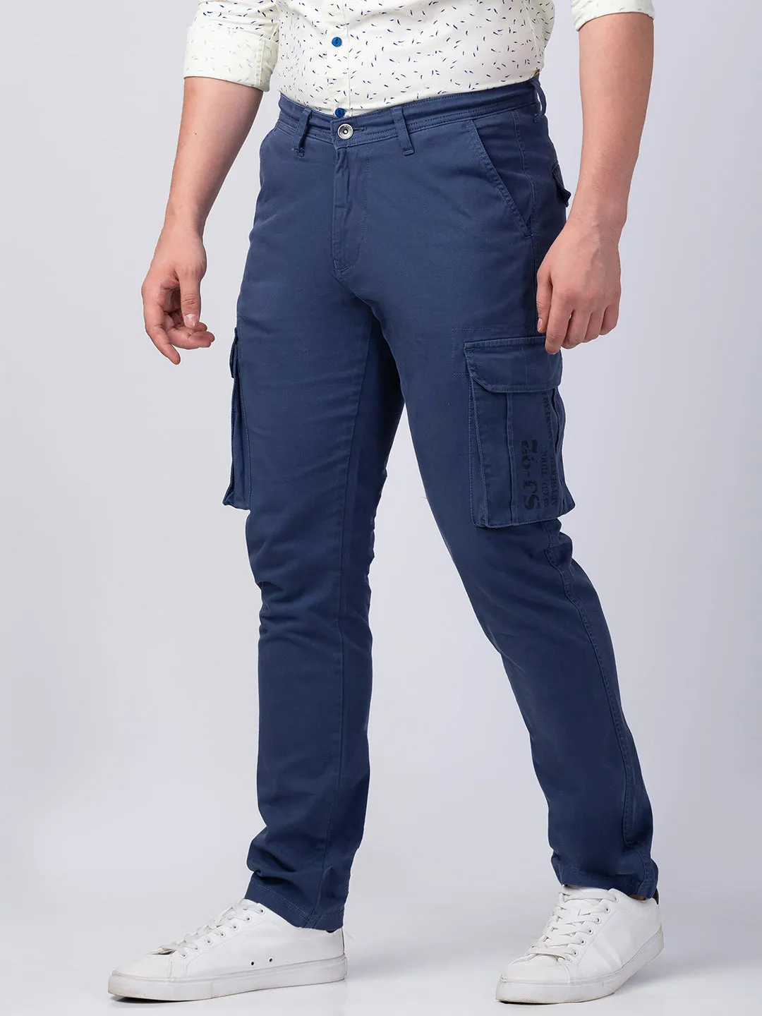 Spykar Men Sulphur Grey Cotton Slim Fit Ankle Length Trouser Cargo Pants