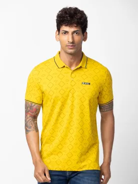 Spykar Men Sulphur Yellow Cotton Regular Fit Half Sleeve Printed Polo T-Shirt