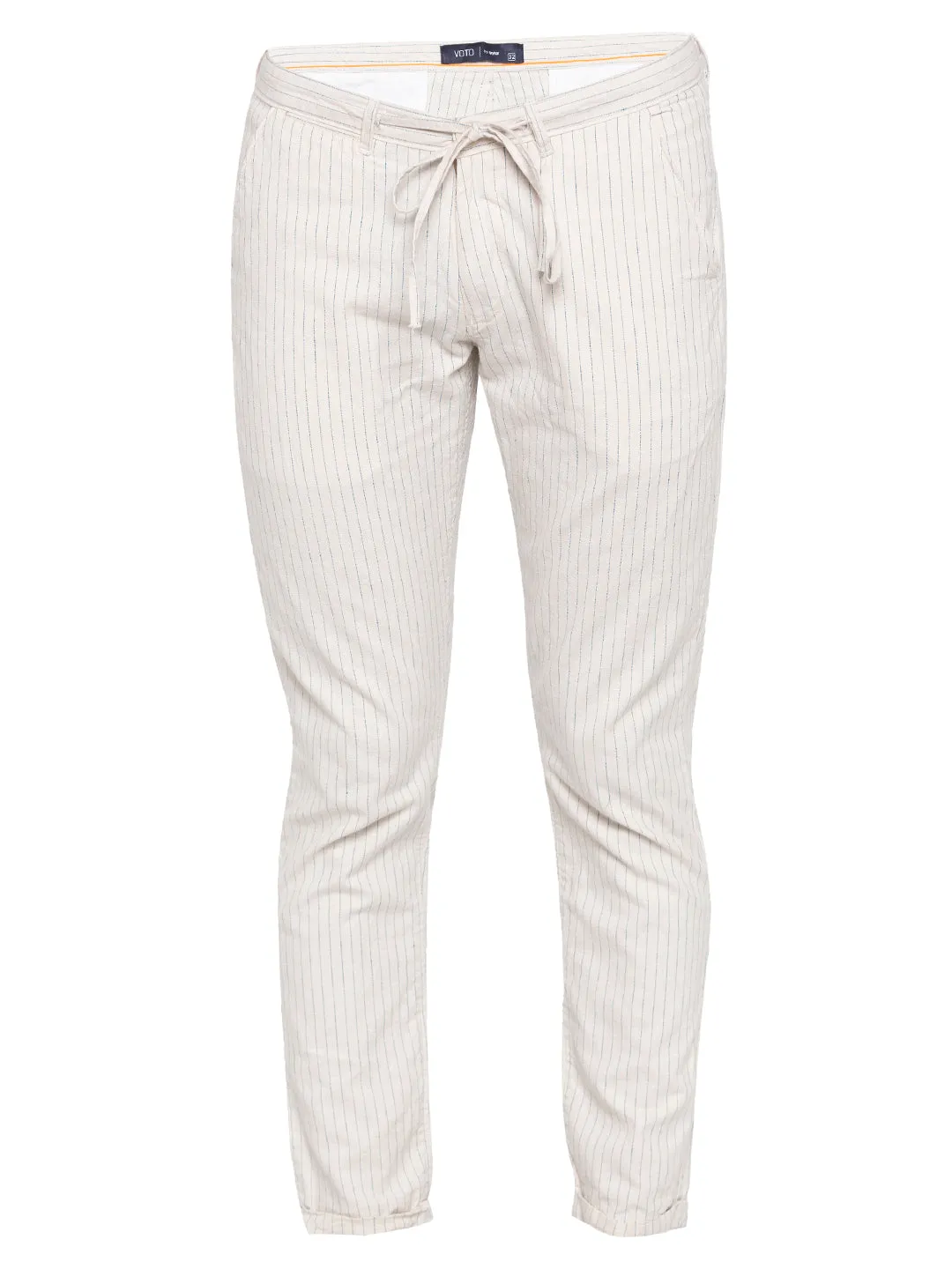 Spykar Men White Cotton Slim Fit Casual Trousers