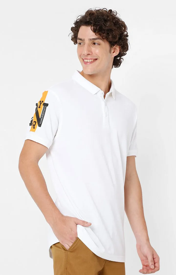 Spykar Men White Cotton Slim Fit Plain Polo T-Shirt