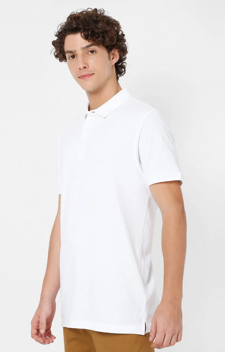 Spykar Men White Cotton Slim Fit Plain Polo T-Shirt