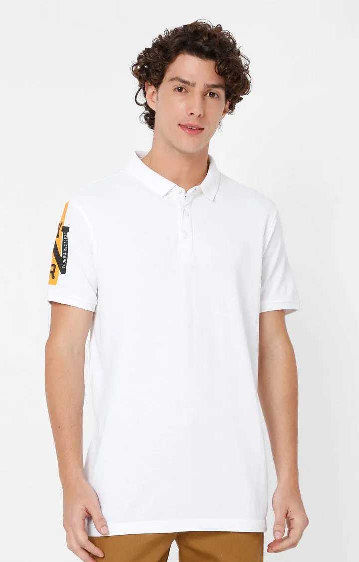 Spykar Men White Cotton Slim Fit Plain Polo T-Shirt