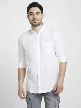 Spykar Men White Linen Slim Fit Plain Shirt