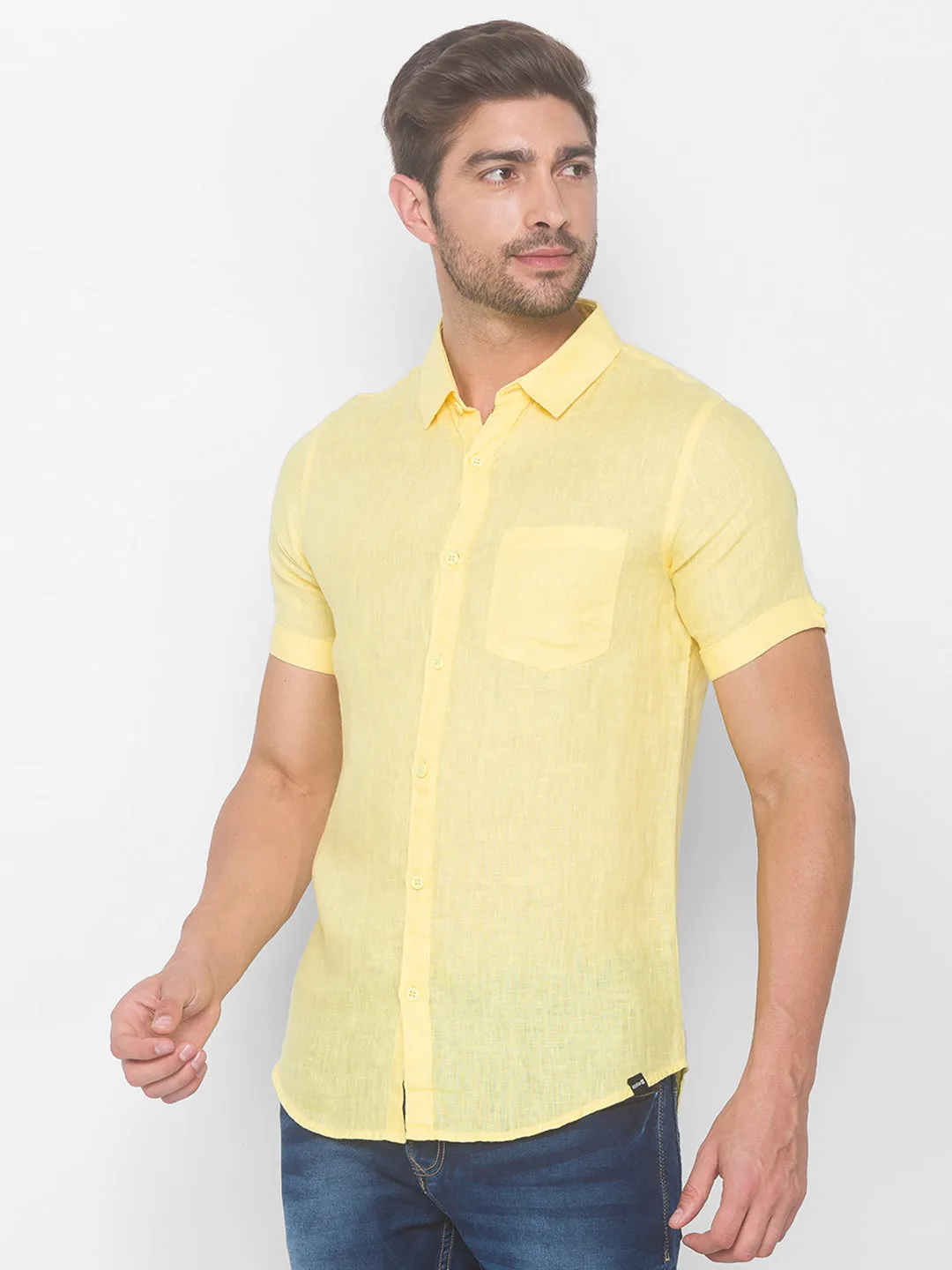 Spykar Men Yellow Cotton Shirts (Slim)