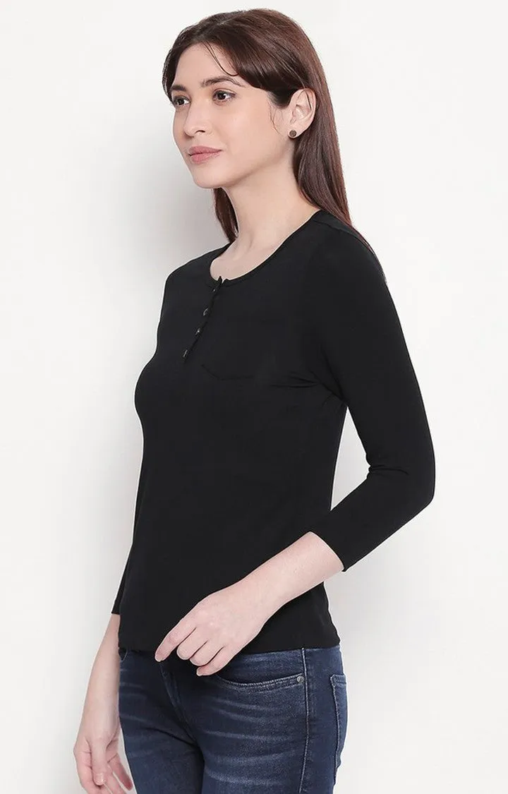 Spykar Women Black Viscose Slim Fit M and arin T-Shirt