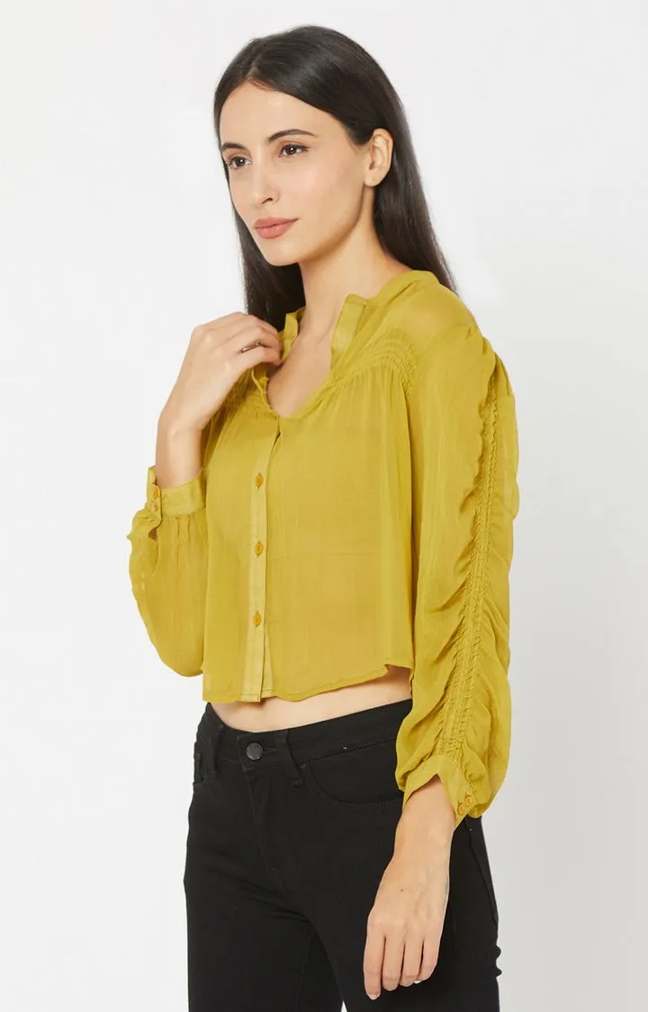 Spykar Women Olive Cotton Casual Shirts (Regular)