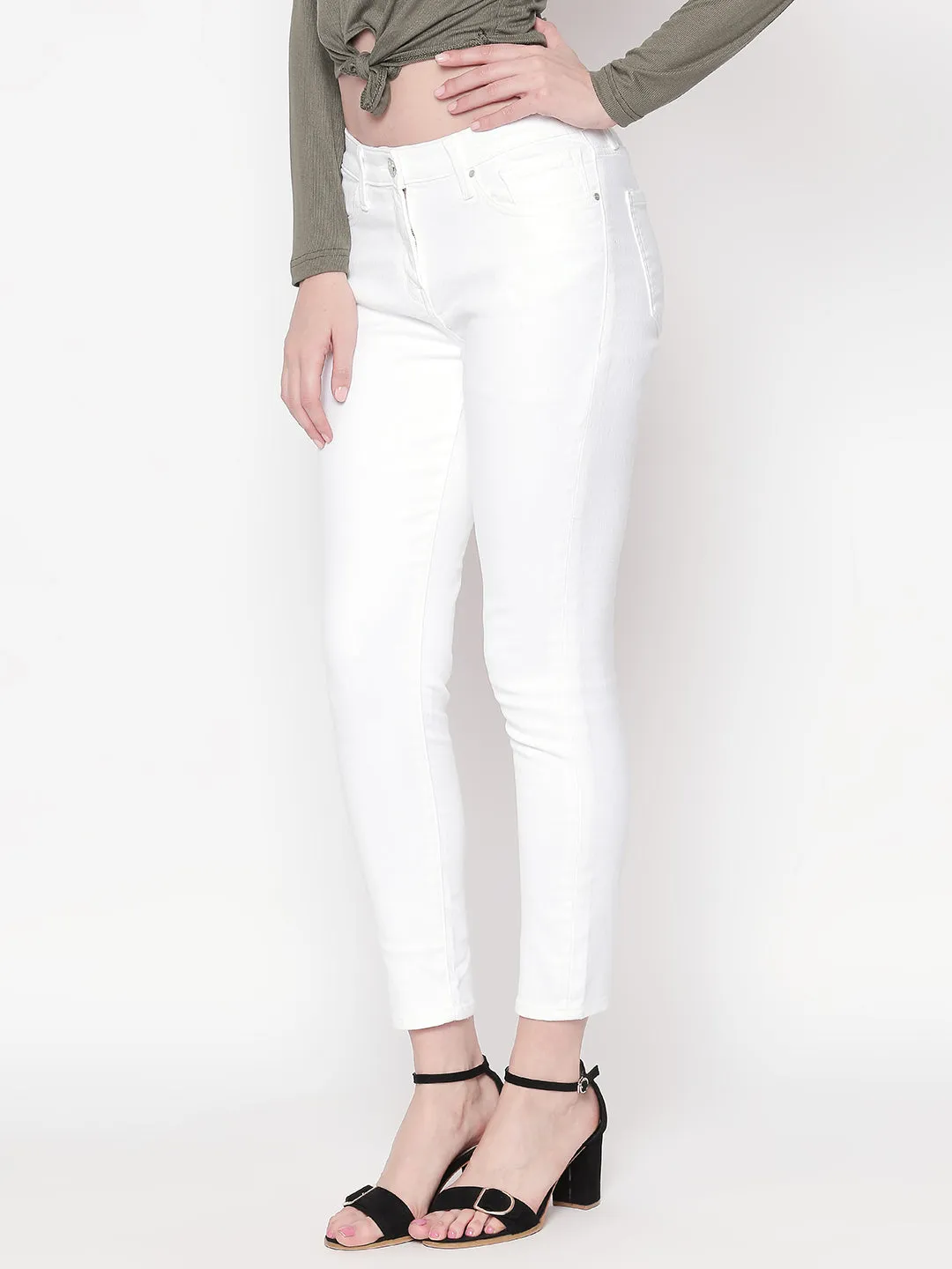 Spykar Women White Cotton Skinny Fit Regular Length Jeans (Adora)