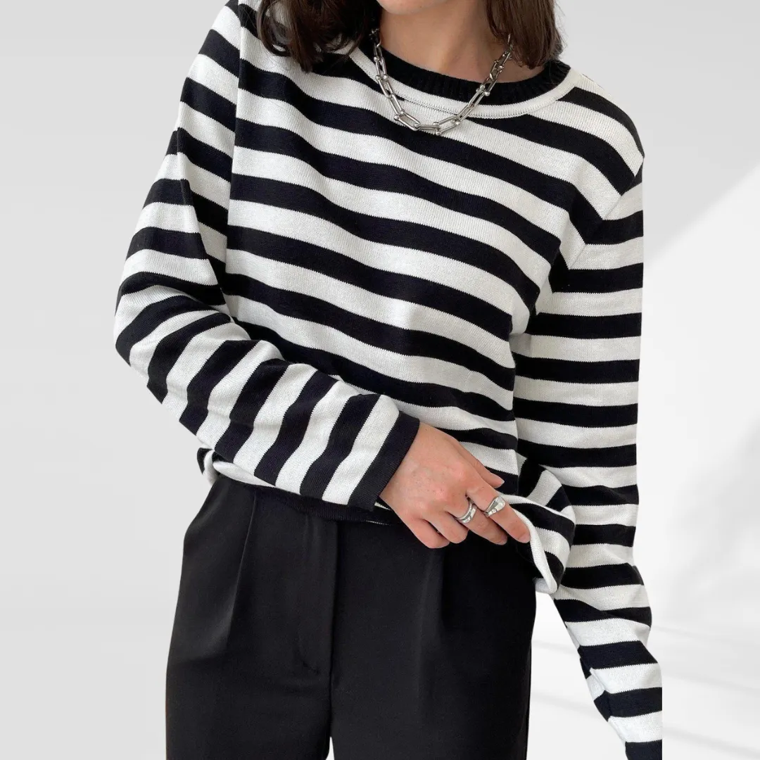 Striped Loose Crew Neck Pullover Sweater