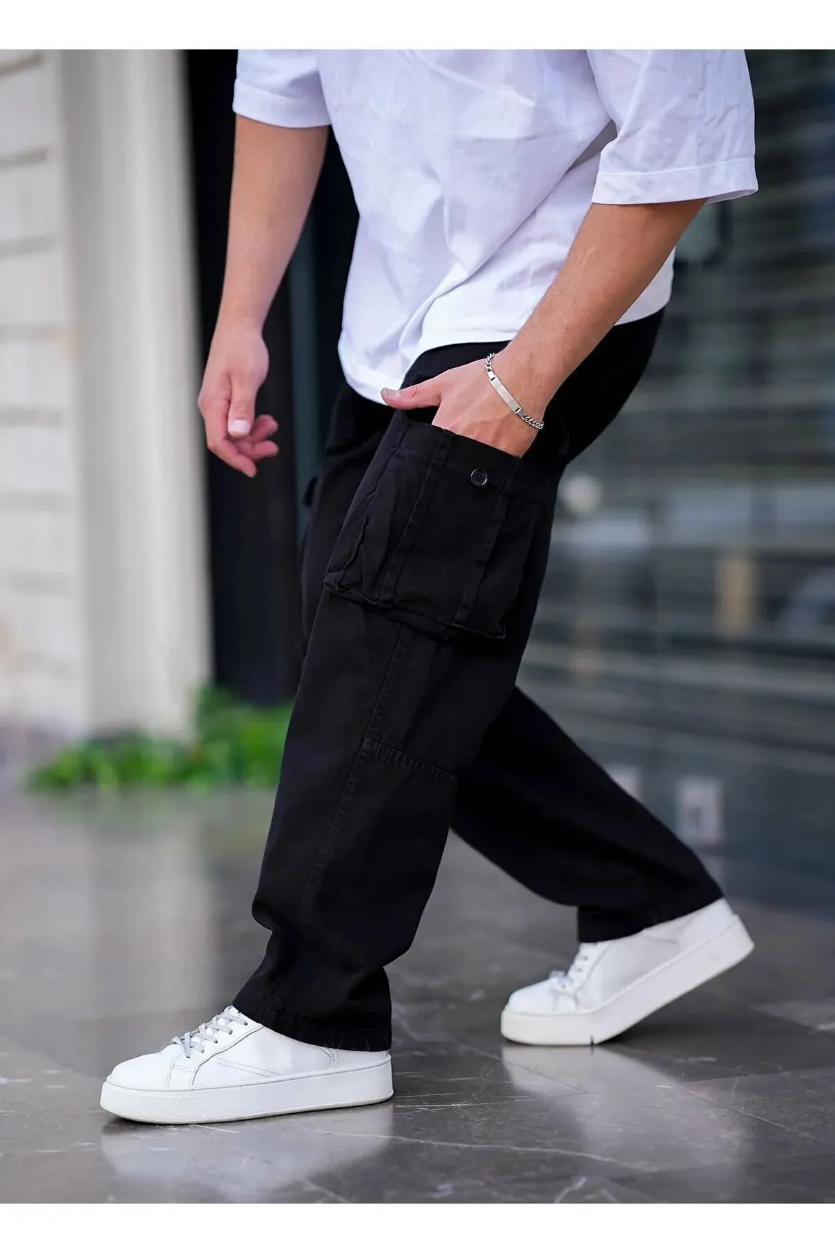 Tarz Cool Men's Black Cargo Pocket Baggy Pants