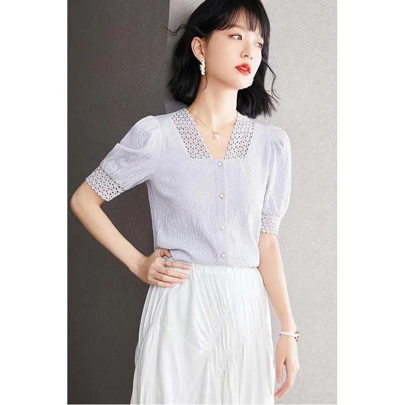 Thin French Style V-Neck Niche Blouse