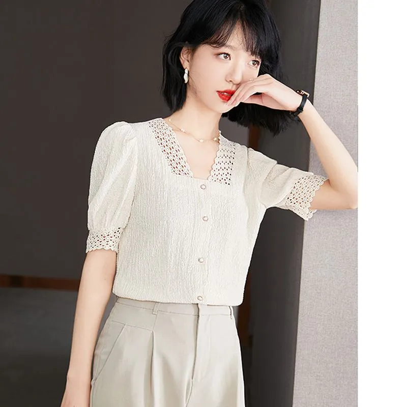 Thin French Style V-Neck Niche Blouse