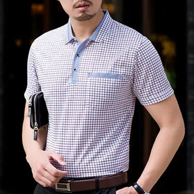 Thoshine Brand Men Summer Polo Shirts 95% Viscose Business Style Male Plaid Dot Polo shirt Smart Causal Camisa Turn-Down Collar