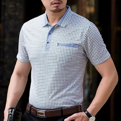 Thoshine Brand Men Summer Polo Shirts 95% Viscose Business Style Male Plaid Dot Polo shirt Smart Causal Camisa Turn-Down Collar