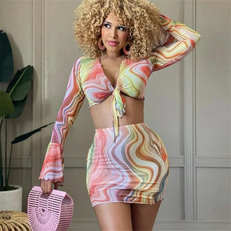 Tie Dye Beach Sexy Dress Women Two Piece Set