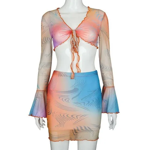 Tie Dye Beach Sexy Dress Women Two Piece Set