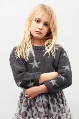 Tocoto Vintage Lurex Stars Girls Sweater - Dark Grey