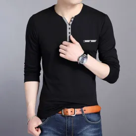 V Neck Solid Color Buttoned Long Sleeve Shirt