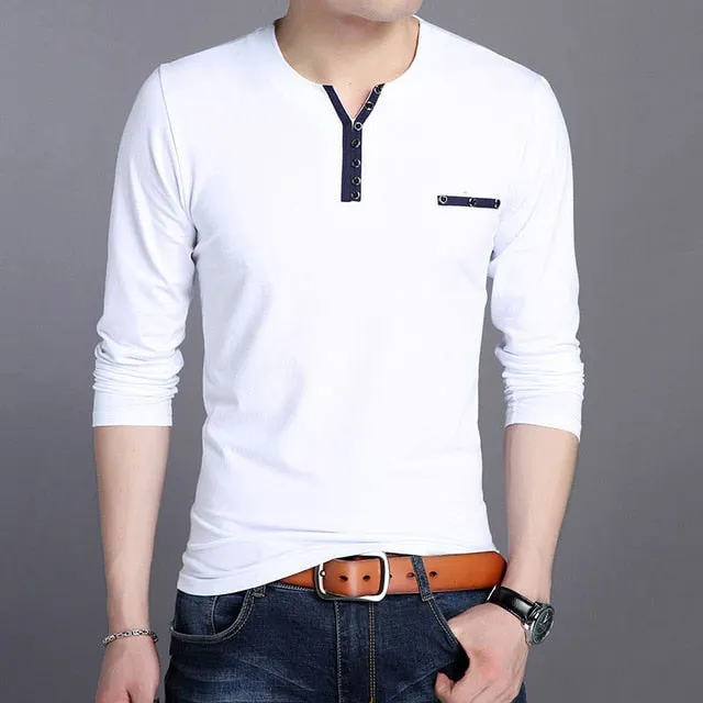 V Neck Solid Color Buttoned Long Sleeve Shirt